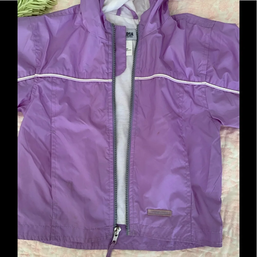 Vintage Oshkosh Windbreaker Girls 4 Purple Jacket Hood Lined Full Zip Pockets